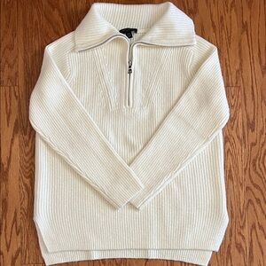 Ann Taylor Cream Half-Zip Ribbed Turtleneck Sweater